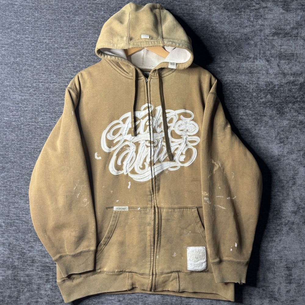 Vintage Ecko Unltd Distressed Full Zip Hoodie Brown Mens XL Embroidered Logo Y2K